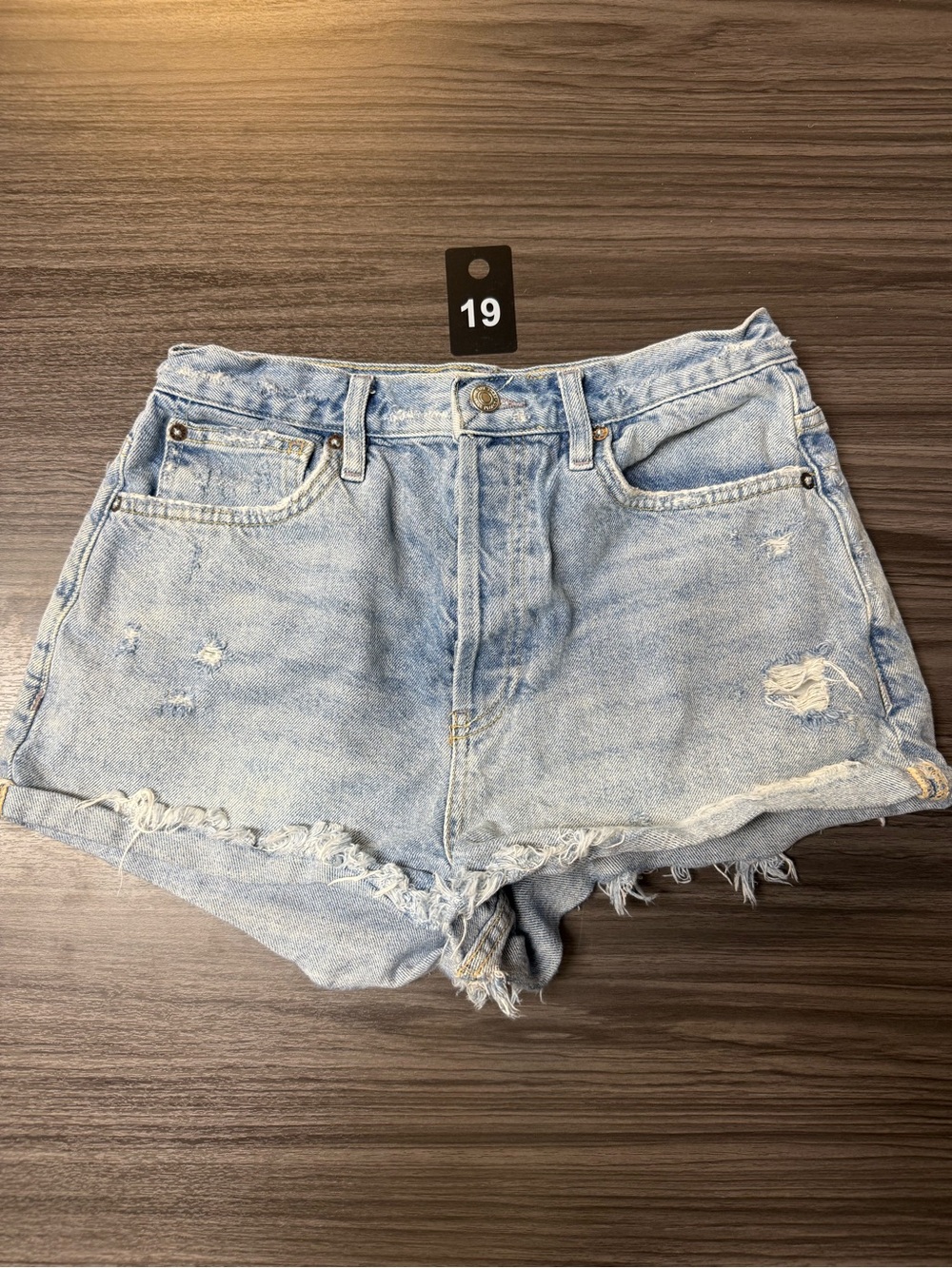 Free People Faded Light Blue Distressed Denim Shorts